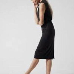 Athleta Santorini Dress Black Sleeveless Cinch Waist Midi Women's Size M Goth